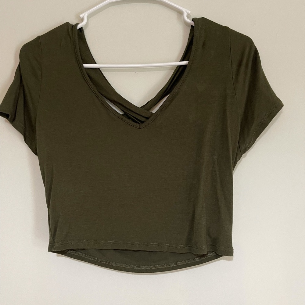 Charlotte Russe olive green cross back crop top